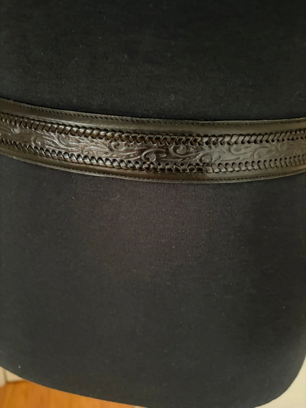 Men's Black Leather Belt with Engraved Silver Western Buckle - Picture 4 of 5